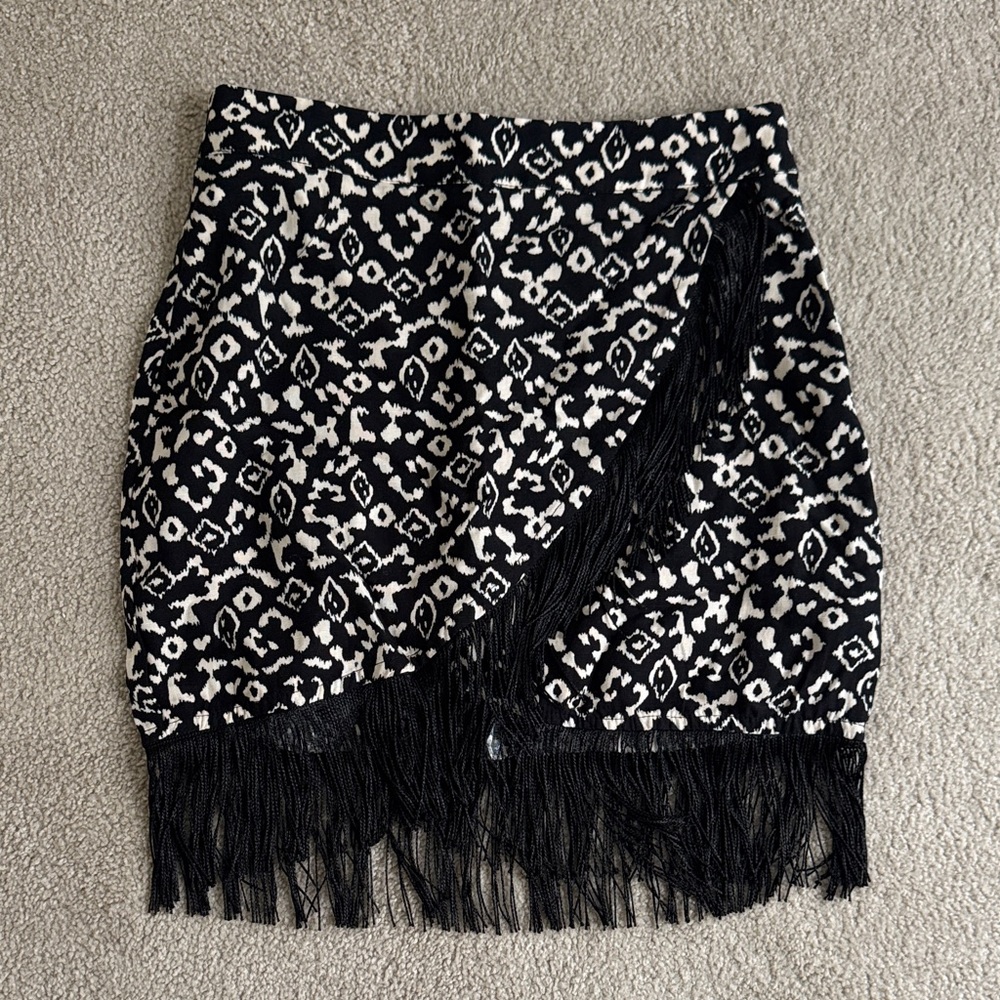ZARA Black and White Fringe Skirt